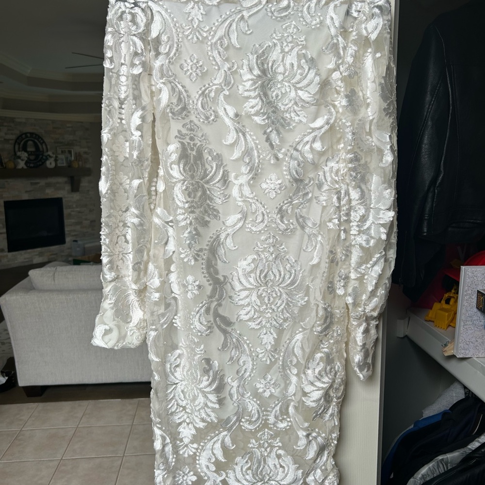 Fashion Nova White Mock Neck Bishop Sleeve Bridal Gown